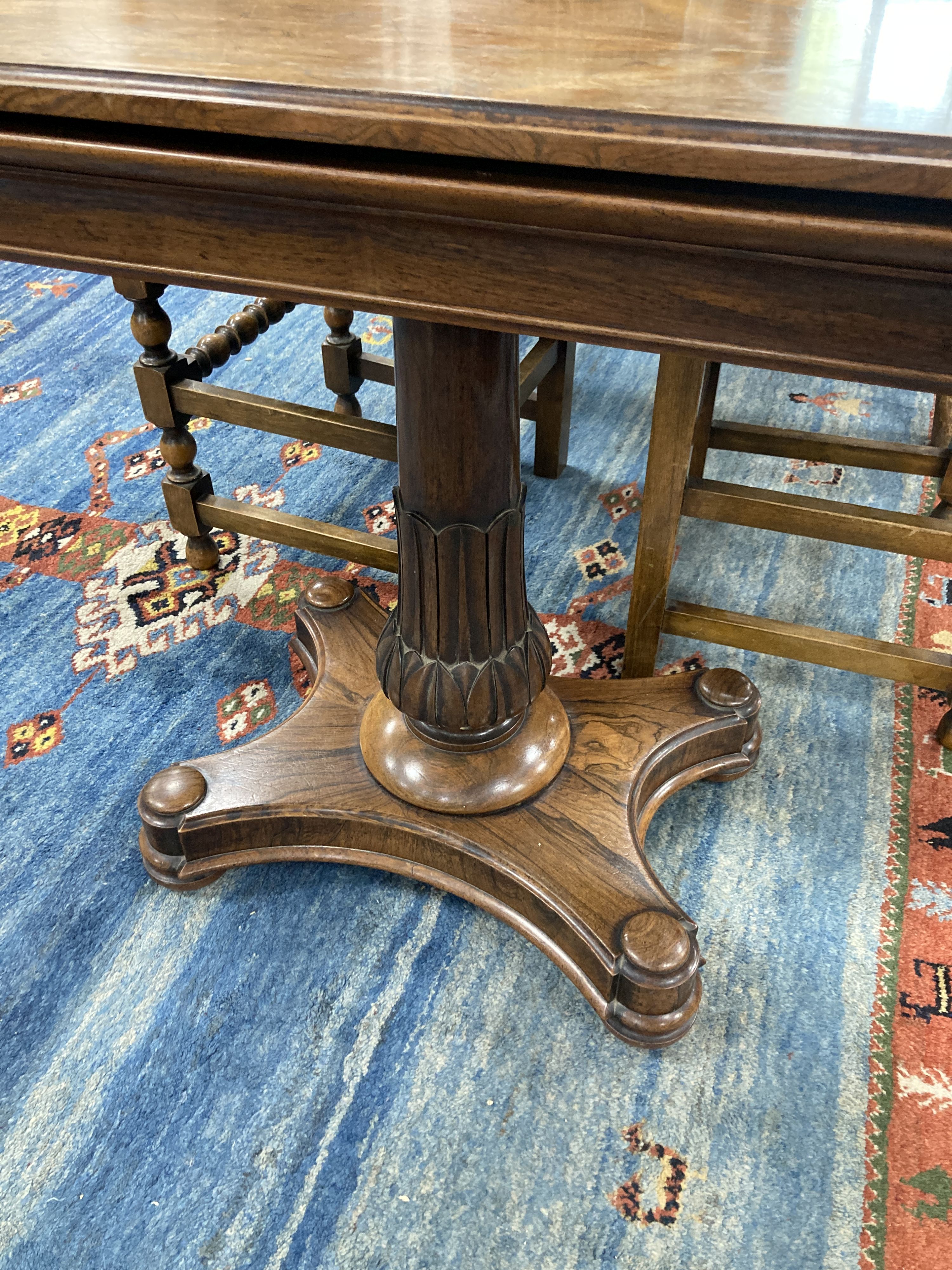 A Victorian rosewood folding card table, width 90cm, depth 45cm, height 75cm